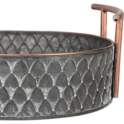 2020 European Handcrafted Round Antique Decorative Trays With Handles Retro Desk Kitchen Storage Organizer For Home Decor