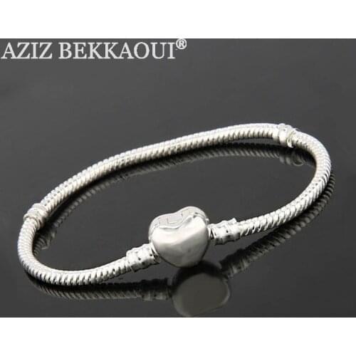 AZIZ BEKKAOUI Snake Chain Bracelets Fine Jewelry Diy Style Screw Bracelets Heart Clasp Bracelet Fits Diy Beads Charms 16-21CM