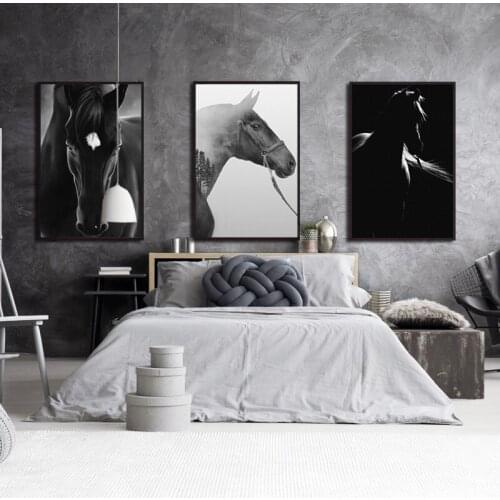 Black And White Handsome Noble Horse Modern Minimalist Decoration Style Home Decoration Frameless Printing Poster