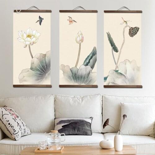 Chinese Style Flower Retro Poster Wall Poster Lotus Flower Vase Canvas Painting Wall Decor Poster Wall Art Picture Home Decor