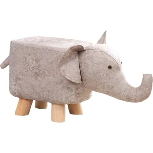 Baby Solid Wood Household Cute Cartoon Elephant Sofa Chair Creative Animal Children Small Bench Leather Shoe Stool