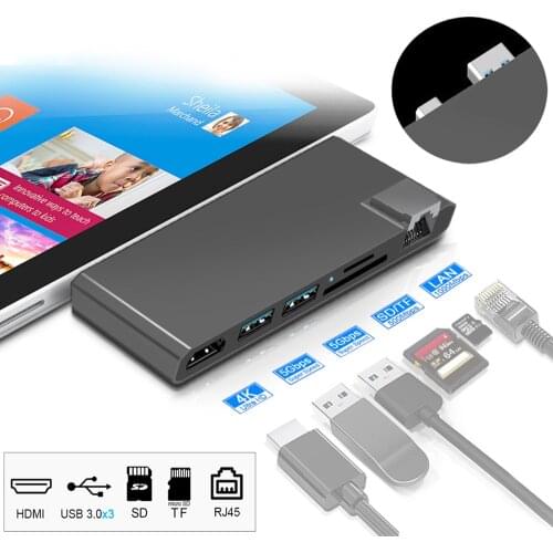 6 in 1 USB 3.0 Hub Docking to 4K HDMI RJ45 Lan Gigabit Ethernet SD/TF Micro SD Card Reader Hub for Microsoft Surface Pro 3 4 5 6