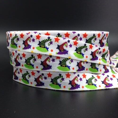 New Arrival 5/8" Witch Hats Print Fold Over Elastic 10 yards Halloween FOE Elastic Tape Ribbon for Hair Tie DIY Hair Accessories