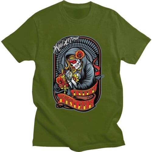 Fashion Fitted Cotton T shirt Gothic Mexican Santa Muerte Tee Top for Men Short Sleeve Lady of Holy Death Tshirt Hip Hop T Shirt