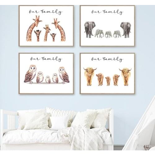 Elephant Giraffe Bird Penguin Hedgehog Family Wall Art Canvas Painting Nordic Posters And Prints Decor Pictures For Living Room