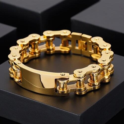20mm 9" Cool Punk Mens 316L Stainless Steel Biker Motorcycle Chain Link Bracelet Bike Male Wristband Gold Color