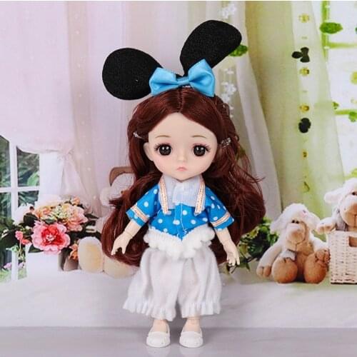 1/12 Cute Bjd Doll with 13 Joints Movable 16 cm Fashion Dress Dress Up Doll Set 3D Eyes Girl Toy Childrens Christmas Day Gift