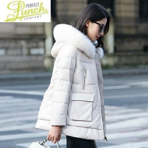 Genuine Leather Jacket Sheepskin Korean Short Clothes 2021 Duck Down Winter Coat Women 079-1 YY972