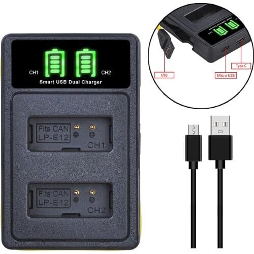 LP-E12 LPE12 LP E12 Camera LCD USB Charger DSLR Camera Charger for Canon EOX-M M2 M10 M50 M100 100D Kiss X7 SX70 Rebel SL1