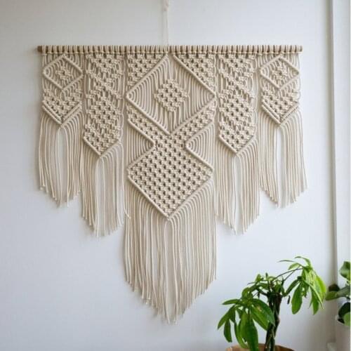 Macrame Wall Hanging Tapestry Bohemian Geometric Chic Living Room Bedside Porch Home Decor Tassel Handmade Woven No Wood Stick