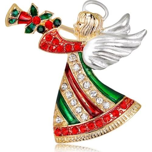 Fashion Rhinestone Crystal Christmas Gifts Music Angel Brooch For Women Multicolor Enamel Pin Men Kids Gold Brooches Jewelry New