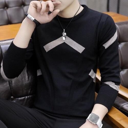 Leisure New Men Sweaters Round Collar Long-sleeved Youth Black Figure-flattering Sweater Men O-Neck Casual Pullovers