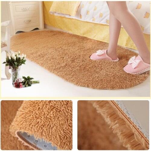 Soft Shaggy Oval Bedside Carpet Alfombras Living Room Coffee Table Foyer Carpet Bedside Blanket Non-slip Floor Mats for Bedroom