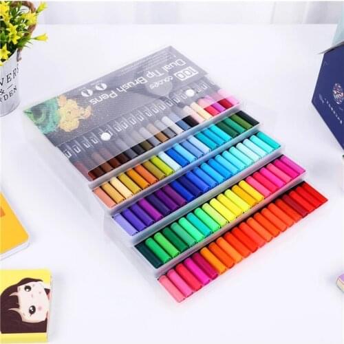 10-120 Colors Art Pens Set, Fine Tip & Flexible Brush Pen Tip, Water Based Markers for Adult Coloring Calligraphy