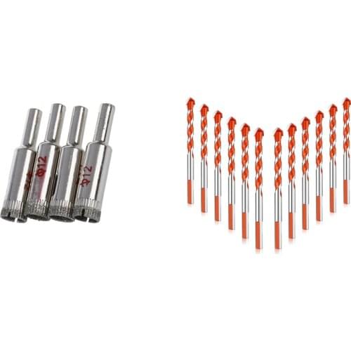 4 Pcs 12mm Dia Diamond Coated Drill Bit Tile Glass Hole Saw & 12 Pcs ​Hand Drill Bit Set Triangular Handle Drill Bits Retail