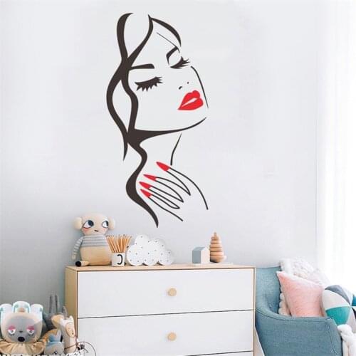 Wall Decal Beauty Head Carved Vinyl Wall Stickers Living Room Bedroom Background Home Hairdresser Hairstyle Wall Sticker