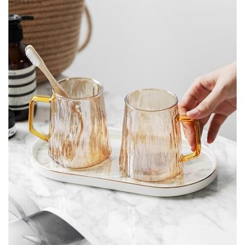 Nordic Light Luxury Bathroom Cup Glass Mouthwash Cup Rack Set Household Hotel Tooth Cylinder Bathroom Decoration Accessories