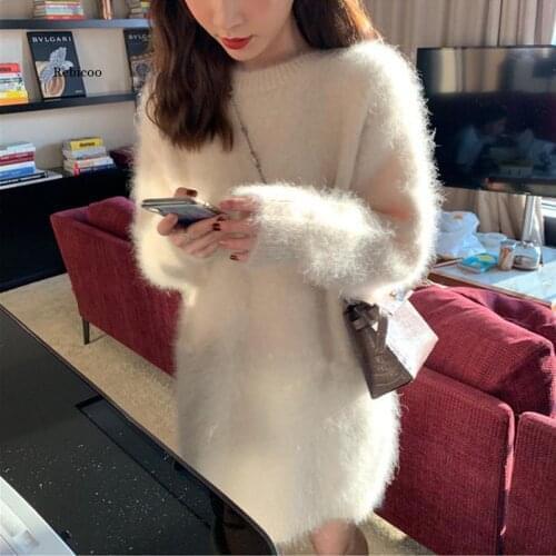 Mink Cashmere Sweater Women Pullover Loose Outside Wear Slouchy style All Over Bat Sleeve top Dress