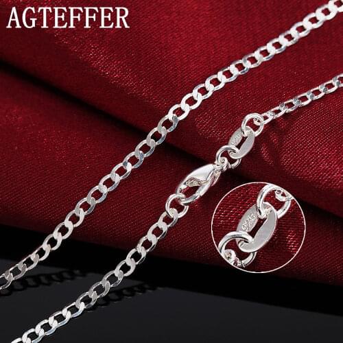 AGTEFFER 925 Sterling Silver 2mm 16/18/20/22/24/26/28/30 Inch Side Chain Necklace For Women Man Fashion Wedding Charm Jewelry
