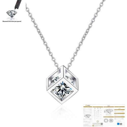 1ct 6.5mm EF Round 18K White Gold Plated 925 Silver Moissanite Necklace Diamond Test Passed Jewelry Girlfriend Gift