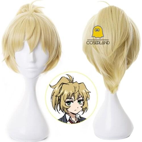 Anime High Rise Invasion Mayuko Nise Short Blonde Ponytail Cosplay Wig Tenkuu ShinpanHeat Resistant Synthetic Hair Party Wig