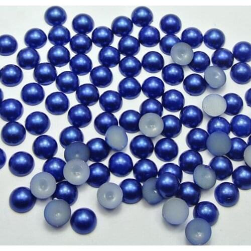 200 Royal Blue Half Pearl Bead 10mm Flat Back Round Gems Scrapbook Craft