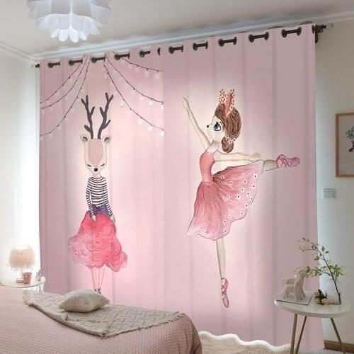 Luxury Fashion Ballet Fairy Girls Curtains for Girls Bedroom Eco-Friendly Cute Cartoon Digital Printed Blackout Curtain Drape