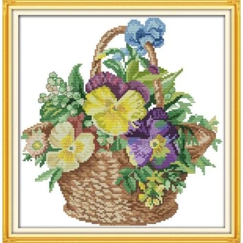 Needlework,11/14ct DIY Cross stitch,Sets For Full Embroidery kits,purple iris flower basket printed Pattern Cross-Stitch Gift