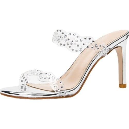 Summer Fashion Slippers 2021 Fairy Wind Transparent Crystal Sandals Female Korean Style High Heels Round Toe Slides