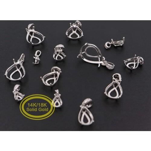 Solid 14K 18 K Rose Gold Prong Bezel Settings Tear Drop Pear Shape Gemstone Moissanite Diamond DIY Pendant Charm 1431045