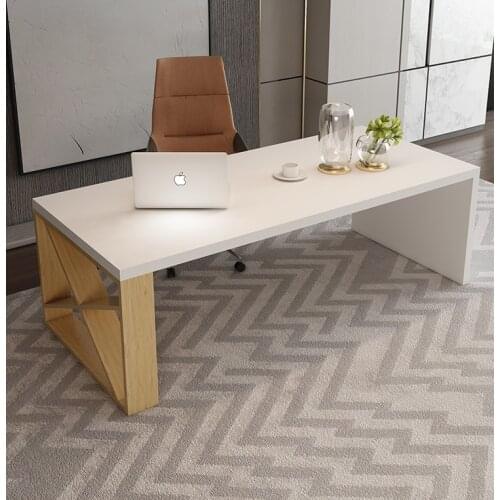 Nordic white desk conference table long table modern simple solid wood office computer table creative negotiation exhibition tab