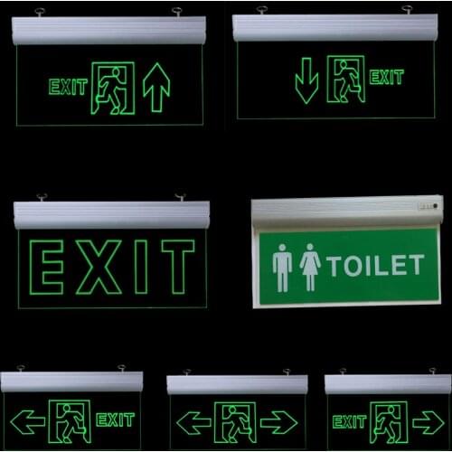 LED Toilet Acrylic Fire Emergency Light Double side Safety Exit in public places AC 220V 3W Green Arrow Ownward Wall Light