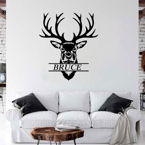 Personalized Name Deer Head Buck Wall Sticker Vinyl Jungle Animal Home Deocr Kids Childrens Room Nursery Bedroom Decals 4539