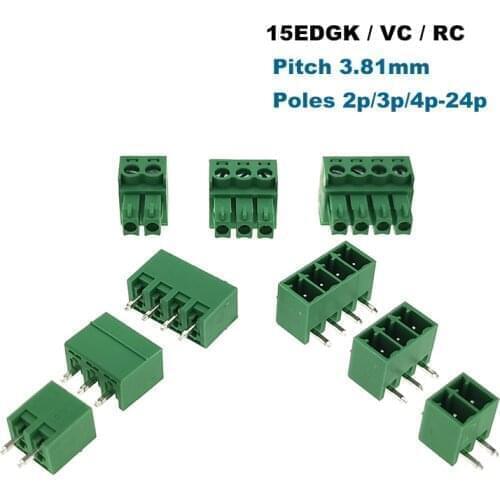 Pluggable PCB Screw Terminal Block Pitch 3.81mm Connector 15EDGK+VC/RC Male Female Morsettiera Vertical Straight Pin 2~10P