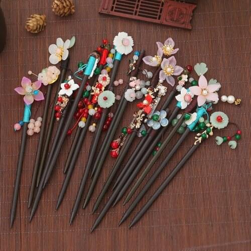 Classic Flower Tassel Handmade Hair Sticks Hair Chopsticks Chinese Bridal Wood Hairpins Hair Clip Wedding Hair Jewelry for Women