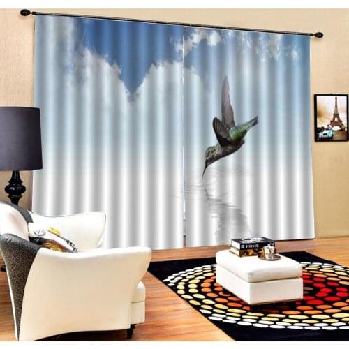 Birds Curtain office Bedroom 3D Window Curtain Luxury living room decorate Cortina blue sky curtain
