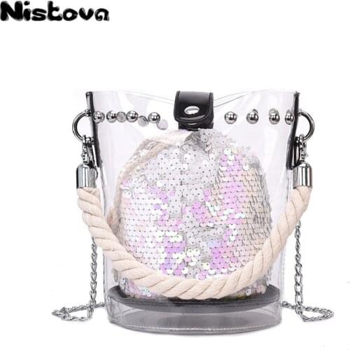Womens Transparent PVC Jelly Handbag Chain Messenger Bag Personality Fashionable Single Shoulder Bag Composite Bag