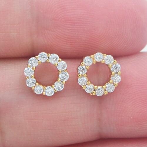 Gold Color AAA+ Cubic Zirconia Fashion Women Clear CZ Cute Round Circle Stud Earrings Jewelry