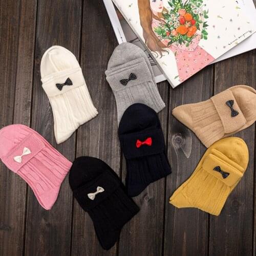Hot Sales Fashion Womens Socks 100% Cotton Korean Style DIY Bowknot Socks Soft Warm Comfortable High Quality Womens Socks