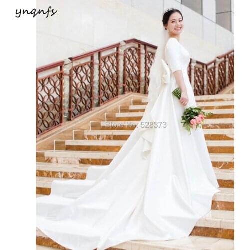 YNQNFS W91 Boat Neck Elegant Big Bow Backless Bridesmaid Dresses Wedding Party Bridal Dress Cathedral 80cm Long Train 2019