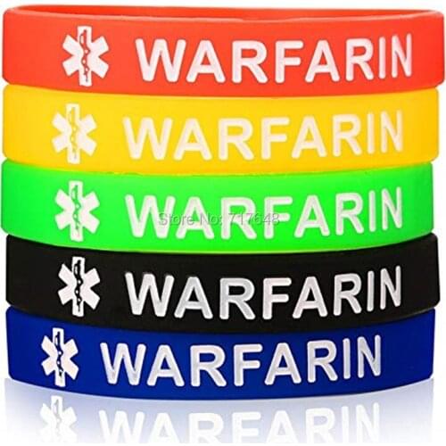 100pcs WARFARIN Medical Alert wristband silicone bracelets free shipping by ePacket A