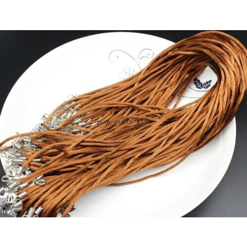 150pcs 2mm Satin Silk Necklace Cord with Clasp Lobster 17'' adjustable length coffee gold color