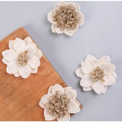 5pcs Natural Jute Hessian Burlap Rose Beige Artificial Flowers DIY Craft Rustic Wedding Decoration Flower DIY Craft Supplies