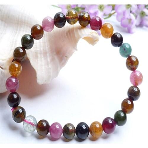 6.7mm Natural Genuine Tourmaline Lady Female Colorful Stone Round Loose Bead Charm Women Stretch Crystal Strand Bracelets