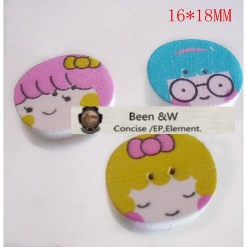 Free shipping! Painting/Wooden buttons Cartoon image Big head DIY Handwork accessories 16*18mm Mix Color 100pcs/lot