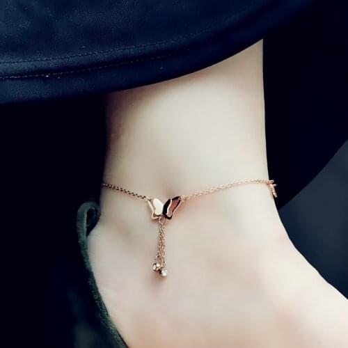 Stainless Steel Butterfly Anklets for Women 2020 Bohemian Beach Anklet Rose Gold Color Chain Ankle Bracelet on Leg Foot Jewelry