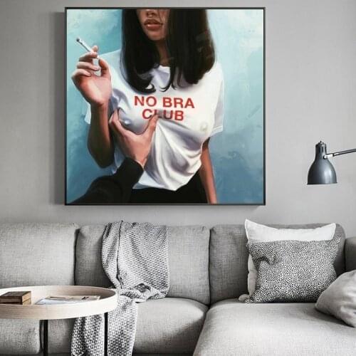 No Bra Club Girl Canvas Paintings on The Wall Art Posters and Prints Modern Bad Girls Wall Pictures for Living Room Decor