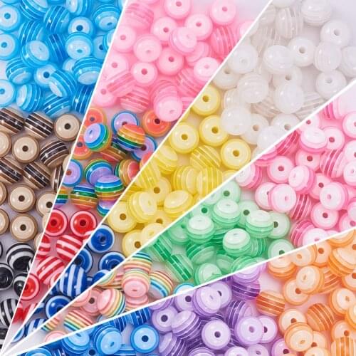 50Pcs 8mm Round Color Resin Striped Beads For Jewelry Making DIY Bracelet Necklace Accessories #3A-A