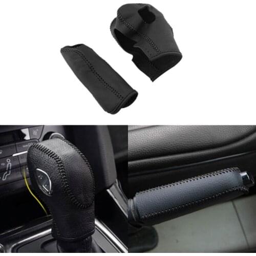 2PCS Gear Head Shift Knob Case Cover Handbrake Cover for Ford Fiesta MK7 2009 - 2015 Ecosport 2012 - 2017, PU Leather