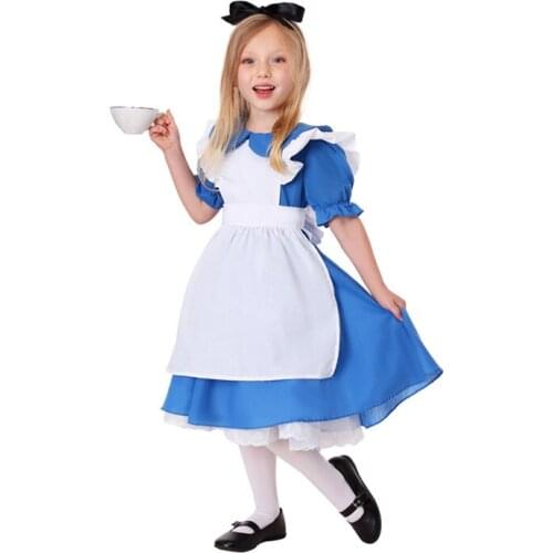 Kid Alice In Wonderland Lolita Maid Cosplay Dress Childrens Day Party Fancy Costume